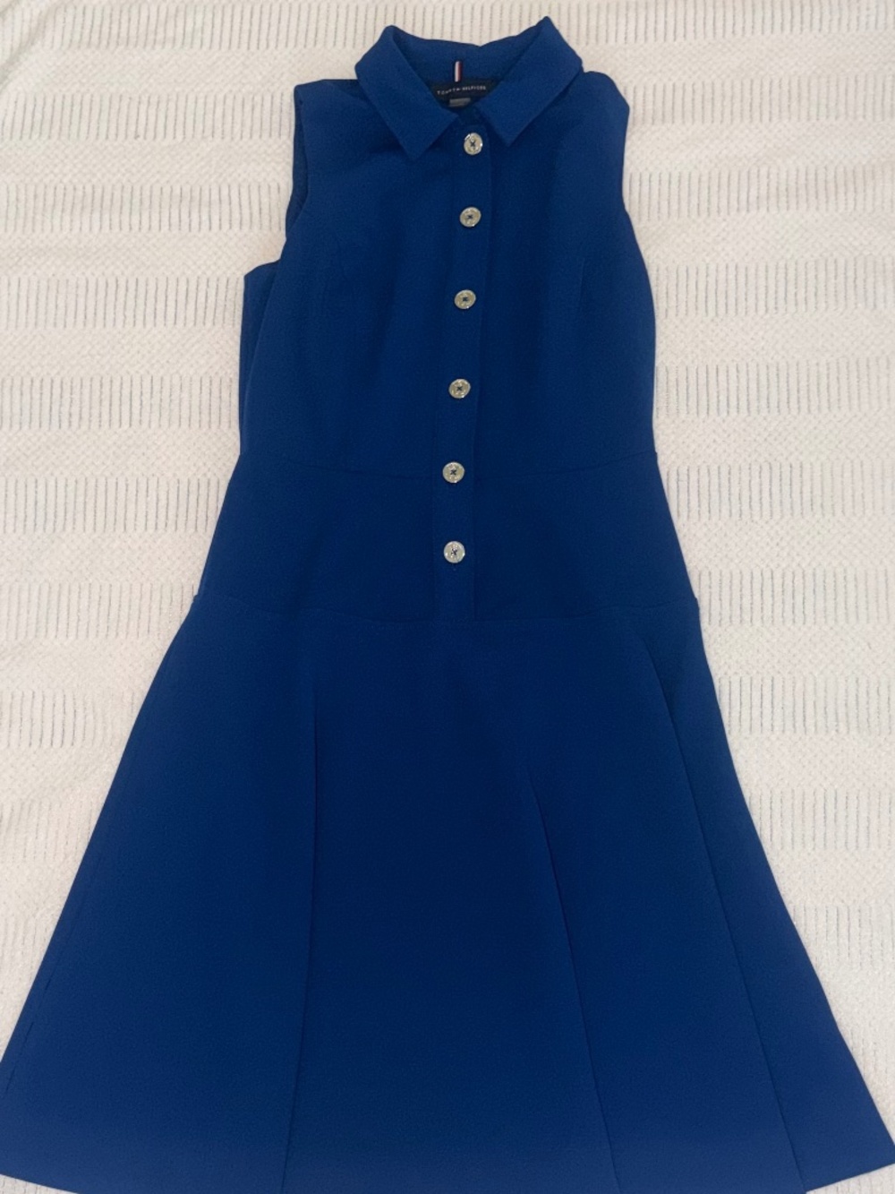 Tommy Hilfiger Royal Blue Sleeveless Shirt Dress with Pleated Skirt